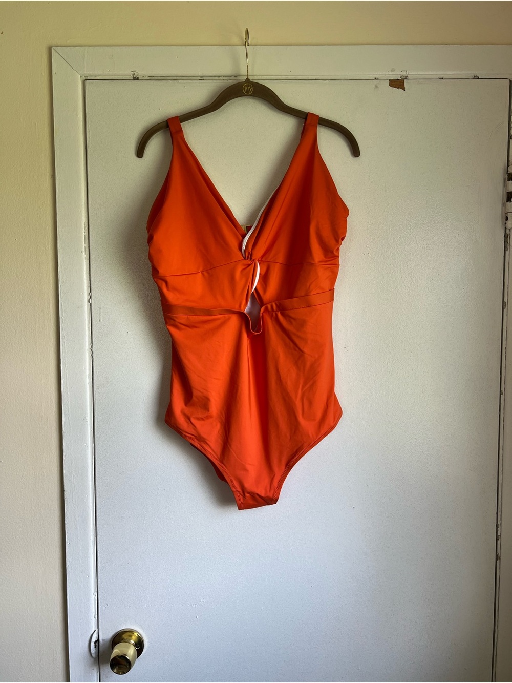 City Chic Orange Solid V-Neck One-Piece Wide Strap Lined Swimsuit Size 16 (M)